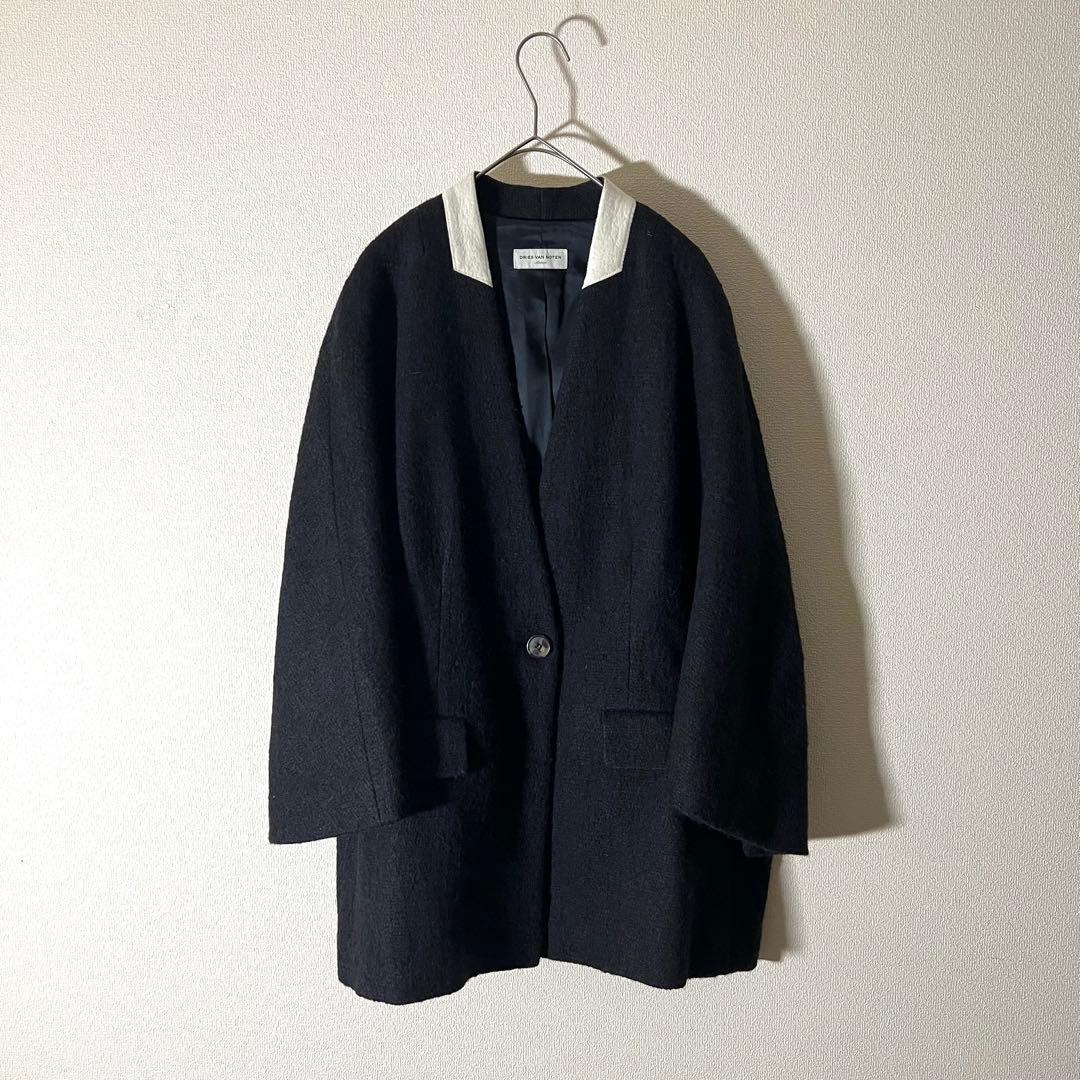 ドリスヴァンノッテン ツイード ポンチョ ジャケット ベルギー製　ネイビー M