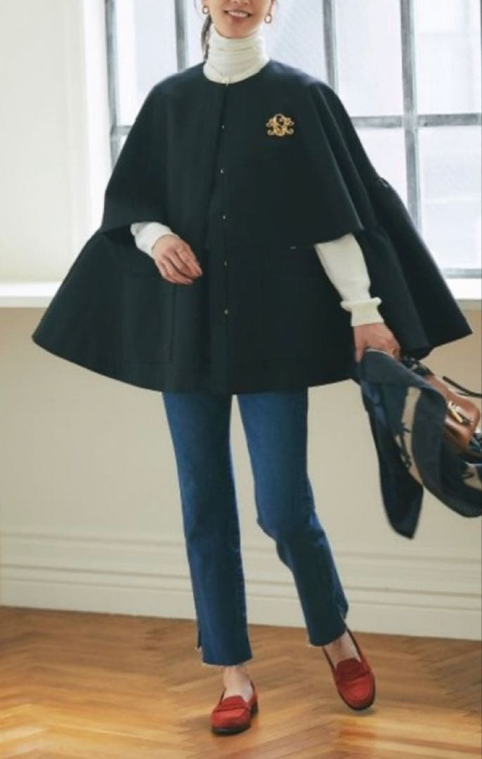 SEVEN TENセブンテン　ダブルクロスフレア ショートコート　ポンチョ XS