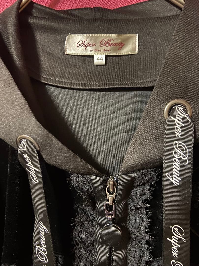 スーパービューティーSuper Beautyベロア長袖フードコートワンピース44