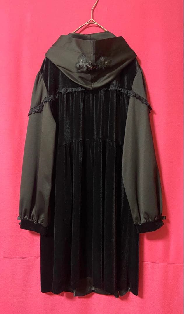 スーパービューティーSuper Beautyベロア長袖フードコートワンピース44