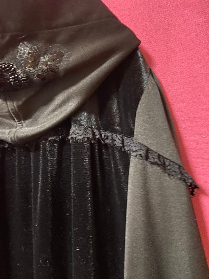 スーパービューティーSuper Beautyベロア長袖フードコートワンピース44