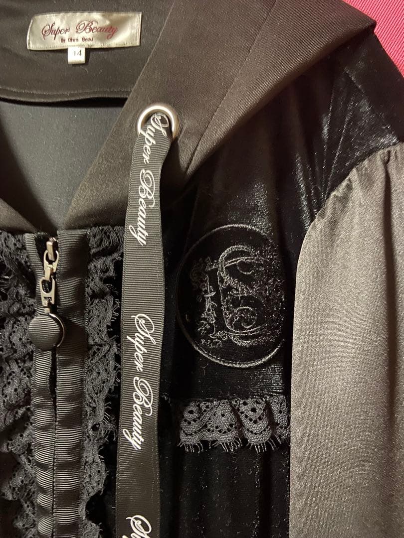 スーパービューティーSuper Beautyベロア長袖フードコートワンピース44