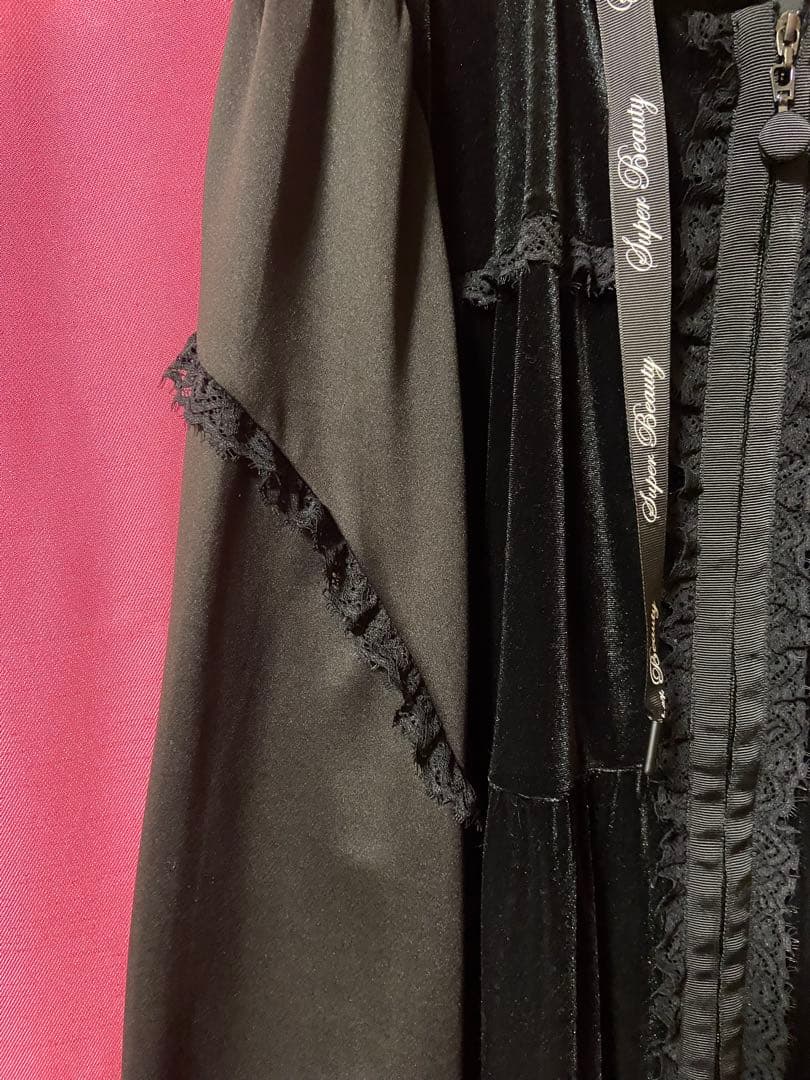 スーパービューティーSuper Beautyベロア長袖フードコートワンピース44