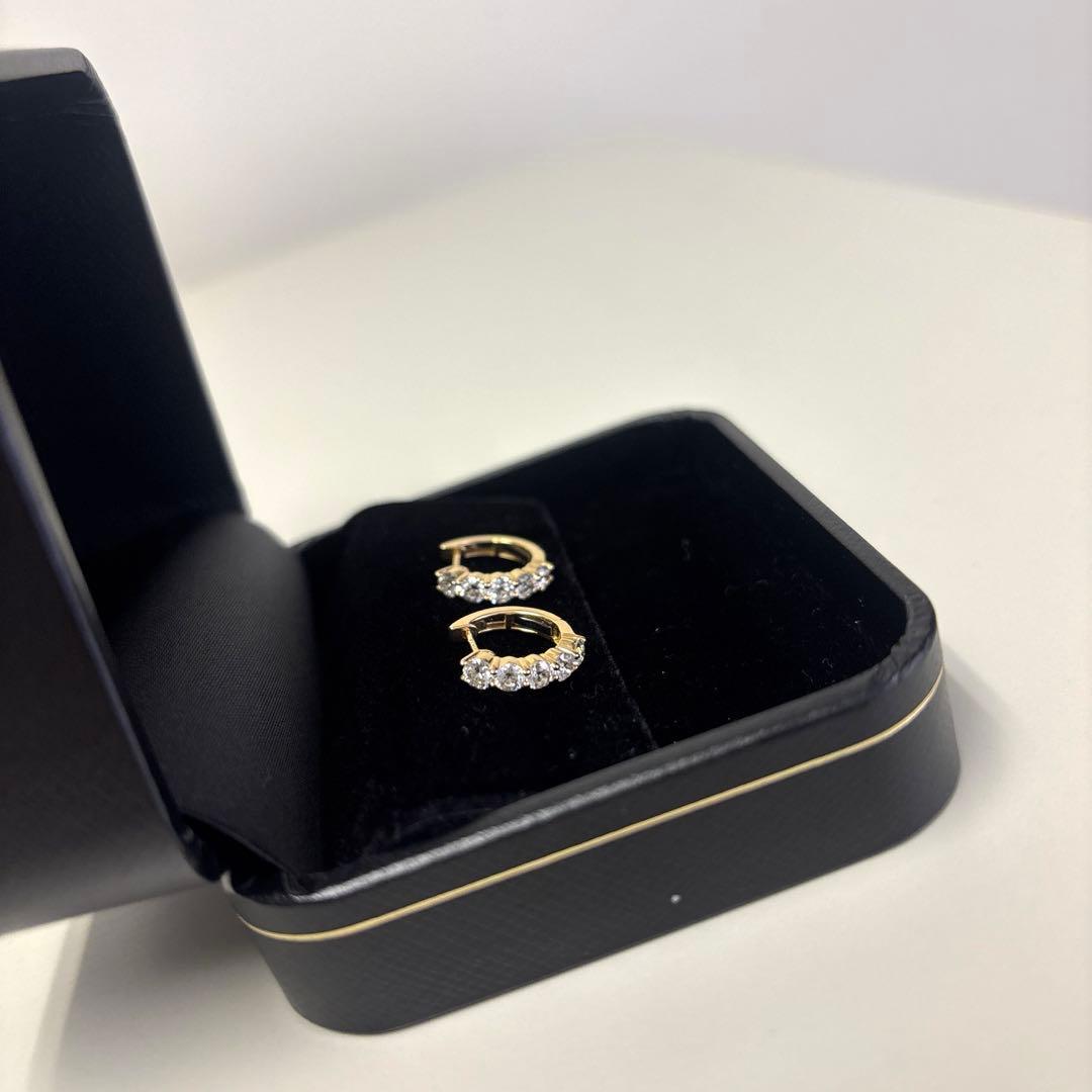 天然 ダイヤモンド 1.00ct K18 YG フープ ピアス