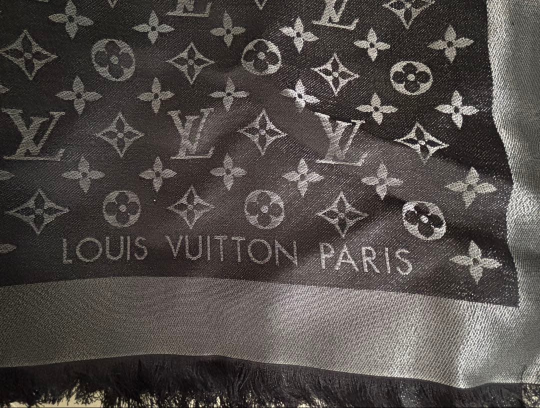 未使用 ルイヴィトンモノグラムショール　フリンジ ストール マフラー ブラック