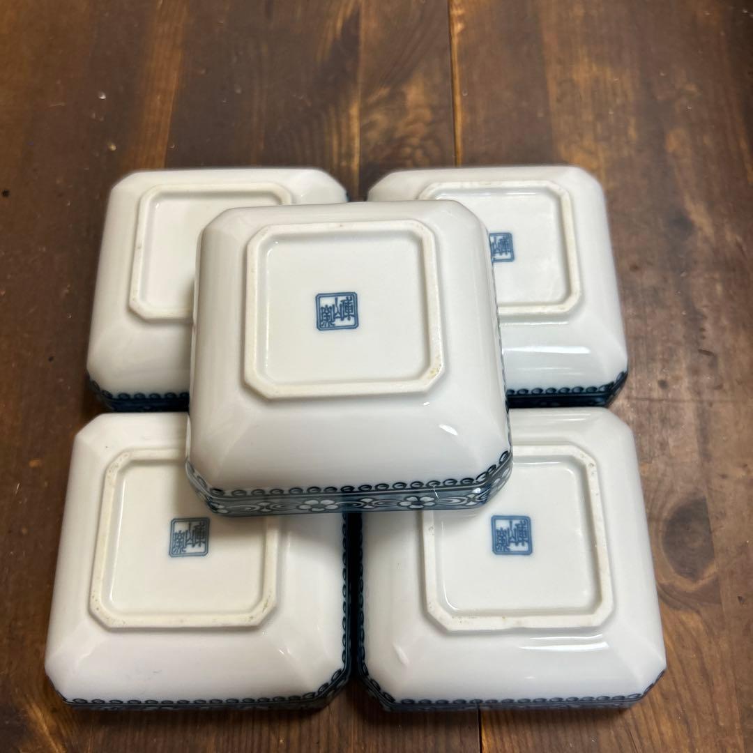 前畑陶器　庫山窯　染付山水画　角皿揃　八角皿　小皿5枚　銘々皿5枚　①