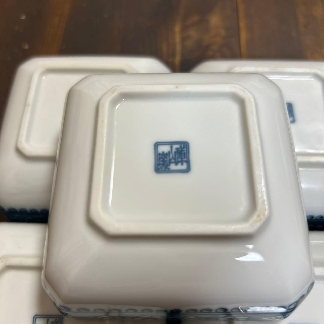 前畑陶器　庫山窯　染付山水画　角皿揃　八角皿　小皿5枚　銘々皿5枚　①