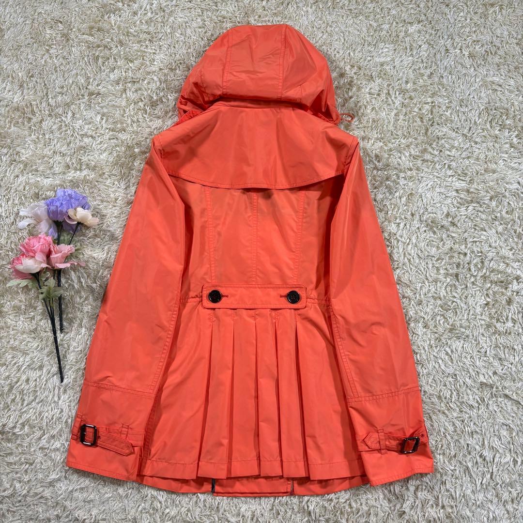 美品　バーバリーロンドン　ノバチェック　フード取り外し　トレンチコート　オレンジ