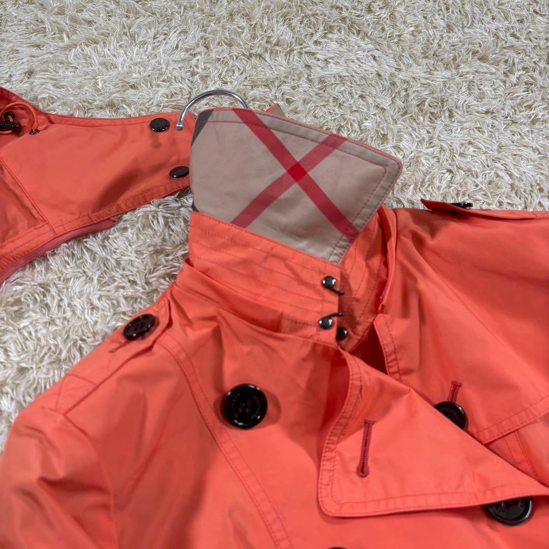 美品　バーバリーロンドン　ノバチェック　フード取り外し　トレンチコート　オレンジ
