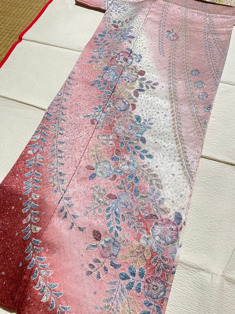 訪問着フルセット　辻ヶ花　絞り　地紋　金彩　トールサイズ　正絹　藤　金糸　箔