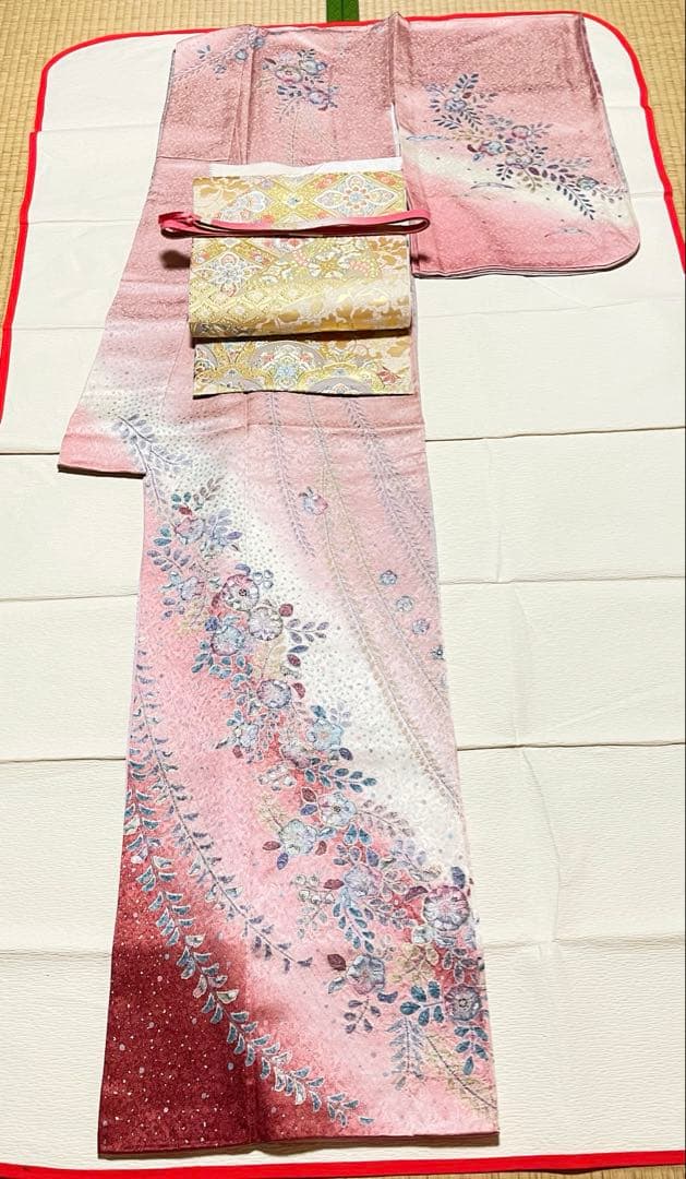 訪問着フルセット　辻ヶ花　絞り　地紋　金彩　トールサイズ　正絹　藤　金糸　箔