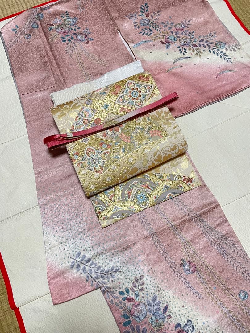 訪問着フルセット　辻ヶ花　絞り　地紋　金彩　トールサイズ　正絹　藤　金糸　箔