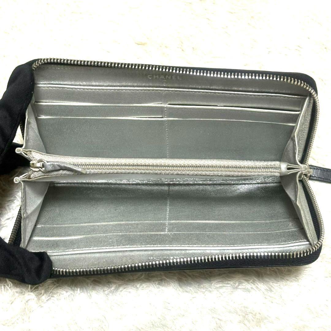 シャネル ラウンドファスナー 長財布 カーフスキン ココマーク ギャランティ付き