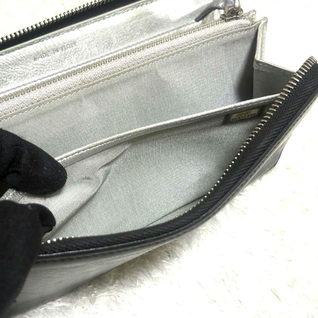 シャネル ラウンドファスナー 長財布 カーフスキン ココマーク ギャランティ付き