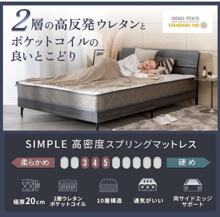 購入21000円　GOKUMIN ポケットコイル 厚さ20cm 高耐久 体圧分散