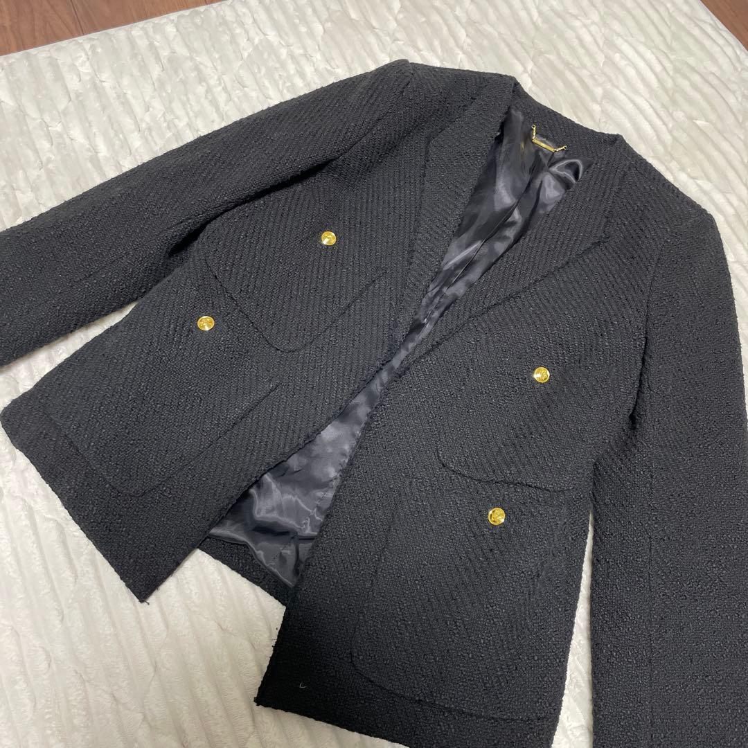 PLAGE[GIRL]ツイードノーカラージャケット　黒　ブラック　38サイズ　M