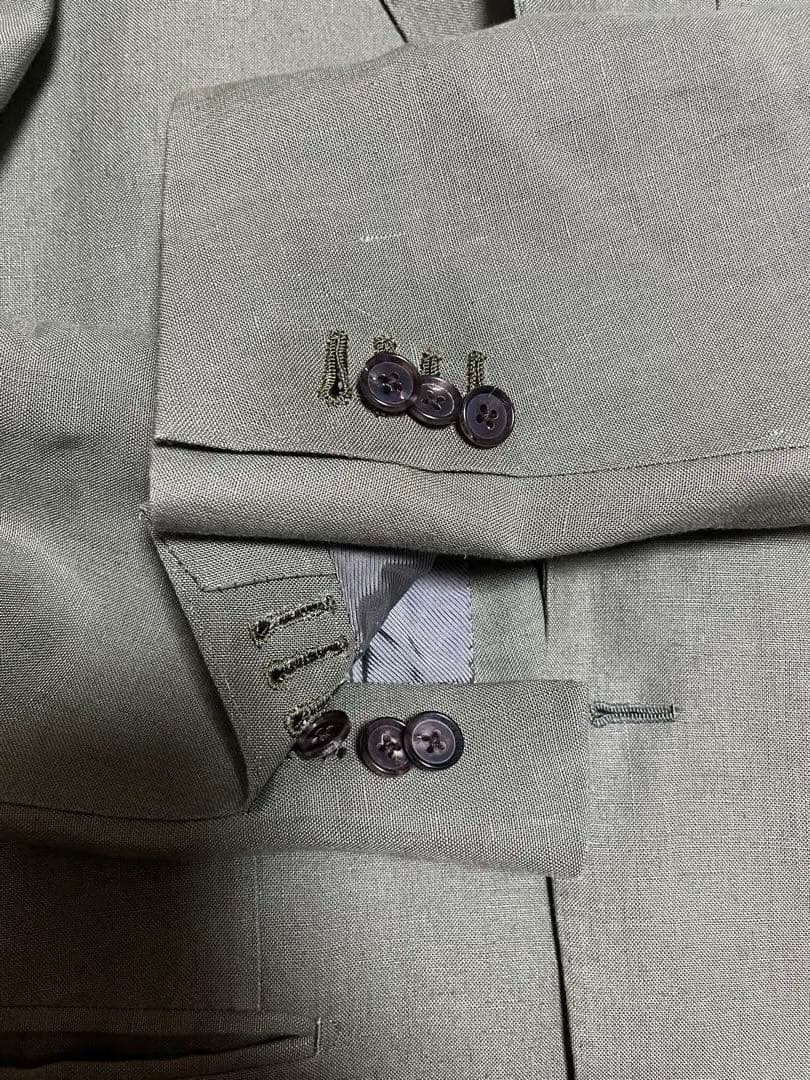 サルトリア　リング　オリーブ色アイリッシュリネン　グリーンリネンスーツ