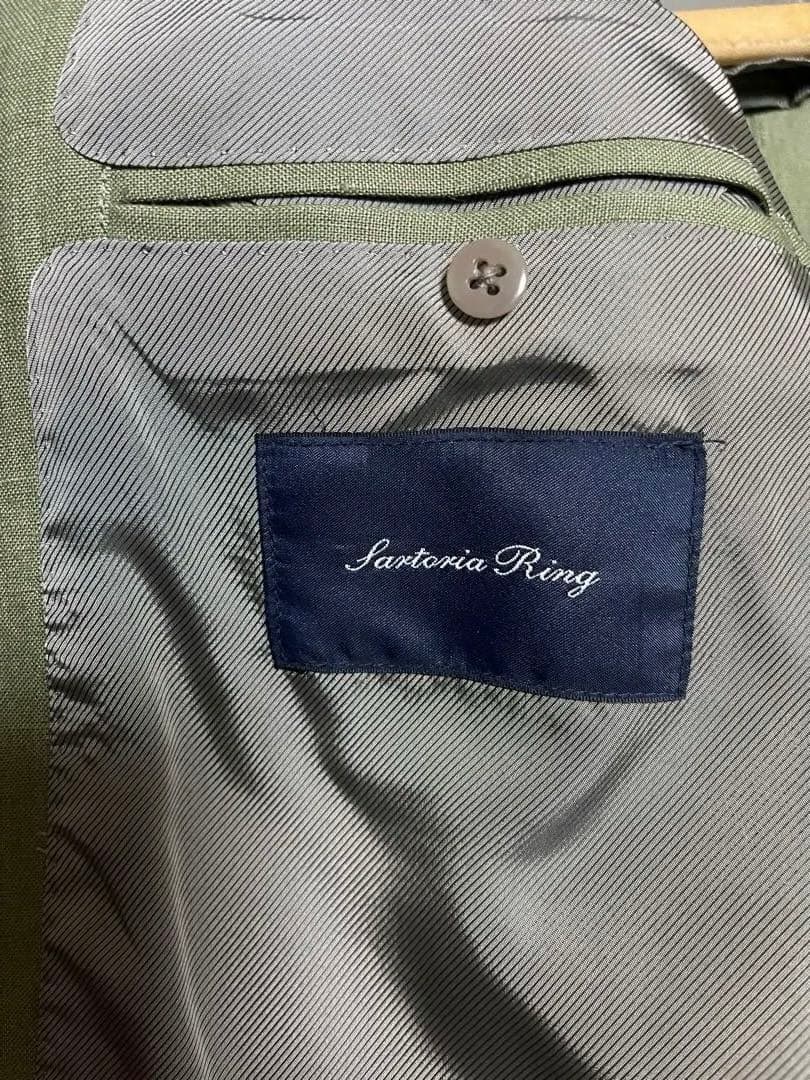 サルトリア　リング　オリーブ色アイリッシュリネン　グリーンリネンスーツ