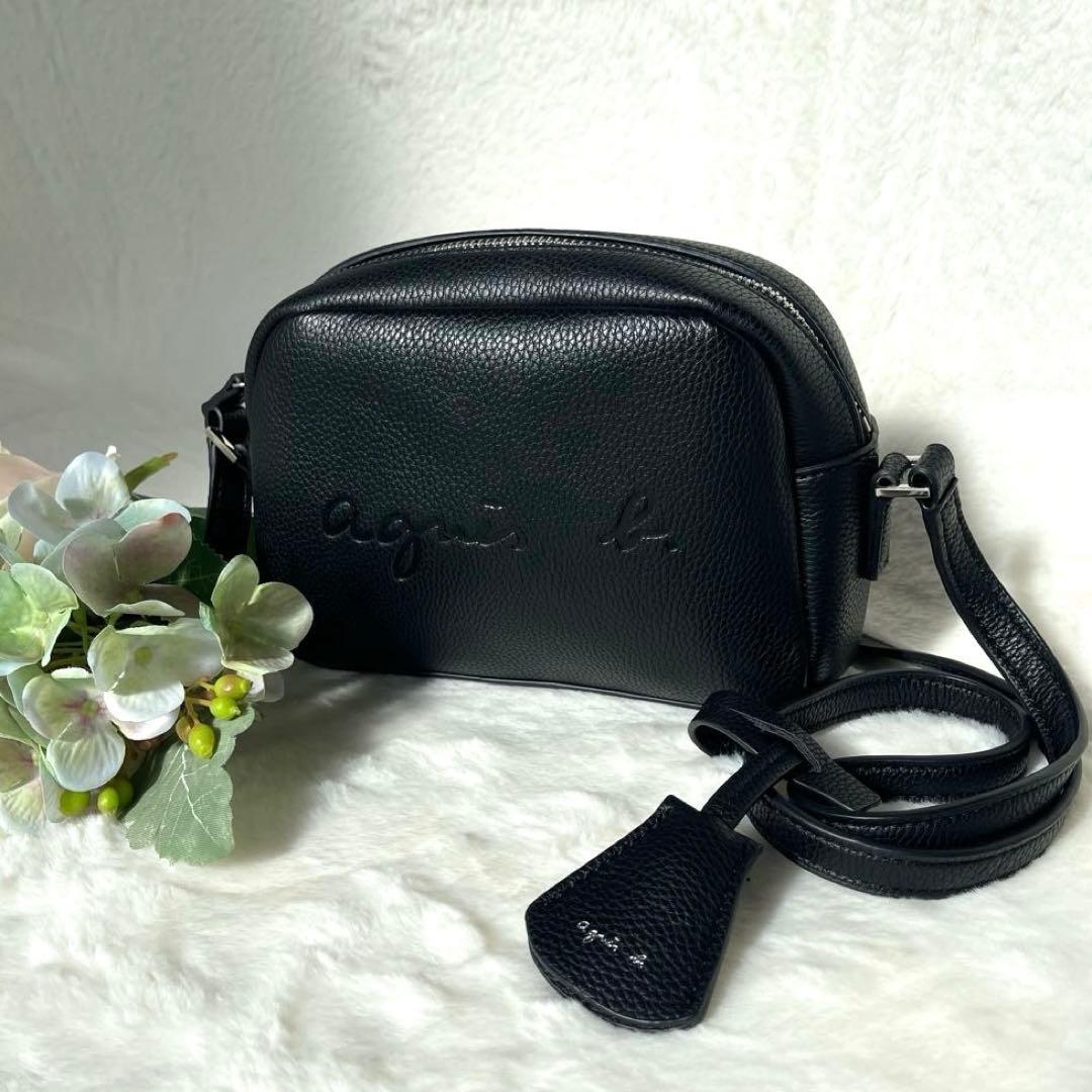 アニエスベー agnes.b ブラックレザーショルダーバッグ