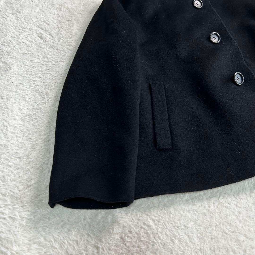 23区　ポンチョ風　アンゴラ混　スタンドカラー　ショートコート　黒　48サイズ