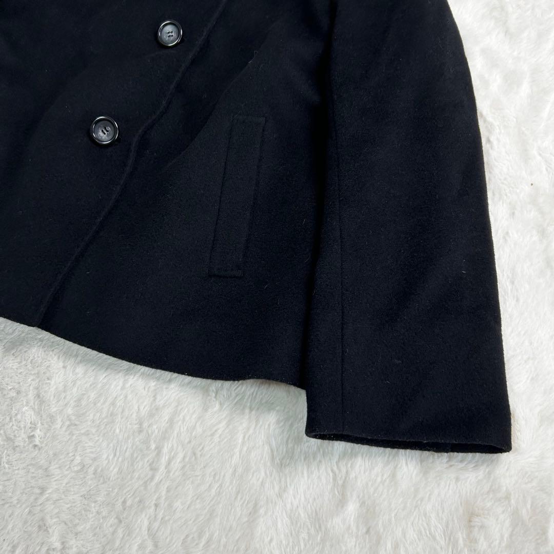 23区　ポンチョ風　アンゴラ混　スタンドカラー　ショートコート　黒　48サイズ