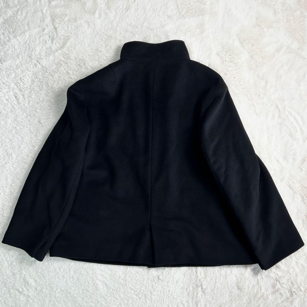 23区　ポンチョ風　アンゴラ混　スタンドカラー　ショートコート　黒　48サイズ