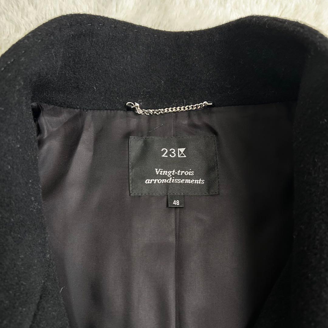 23区　ポンチョ風　アンゴラ混　スタンドカラー　ショートコート　黒　48サイズ