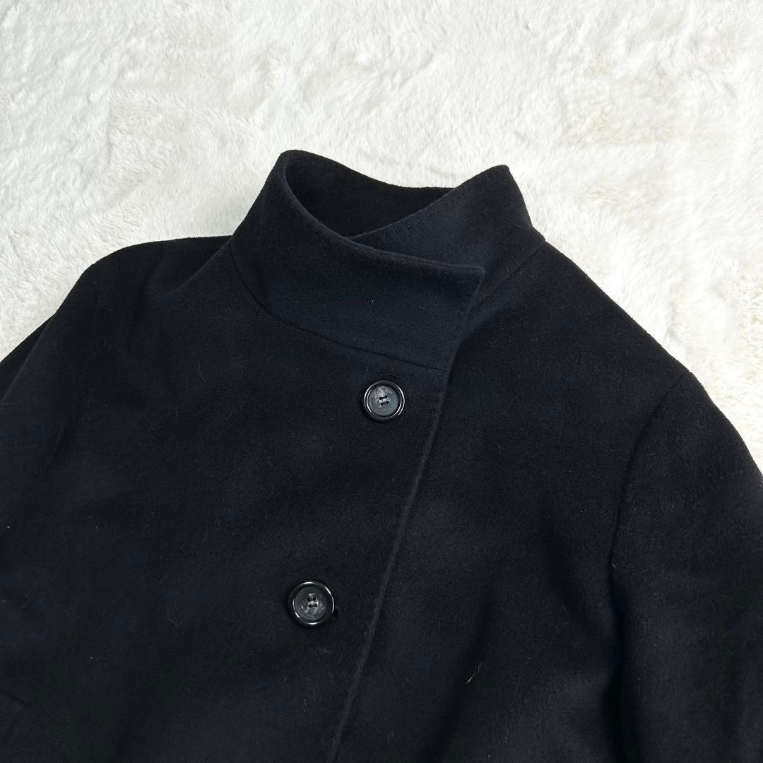 23区　ポンチョ風　アンゴラ混　スタンドカラー　ショートコート　黒　48サイズ