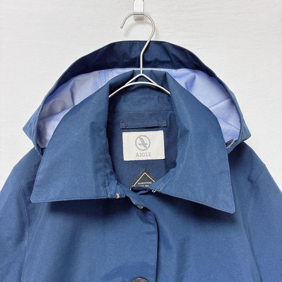 エーグル◆ゴアテックスステンカラーコート(M)紺 フード付き 防水 高機能素材