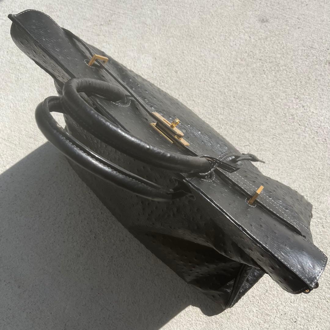 【激レア】特大ボストンバッグ 黒　オーストリッチ フルポイント ベルトデザイン