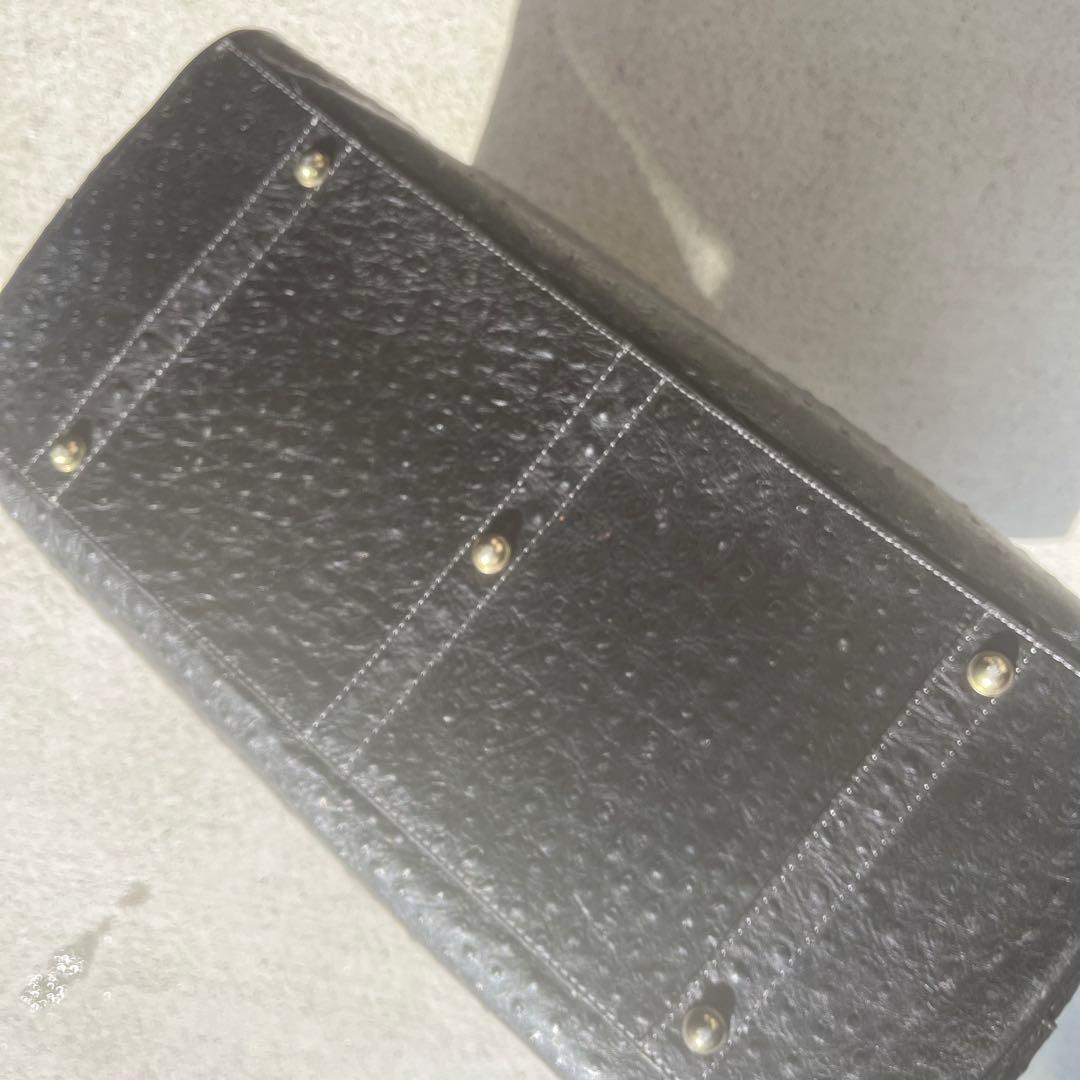 【激レア】特大ボストンバッグ 黒　オーストリッチ フルポイント ベルトデザイン