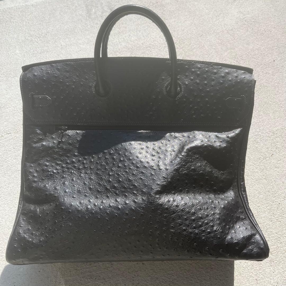 【激レア】特大ボストンバッグ 黒　オーストリッチ フルポイント ベルトデザイン