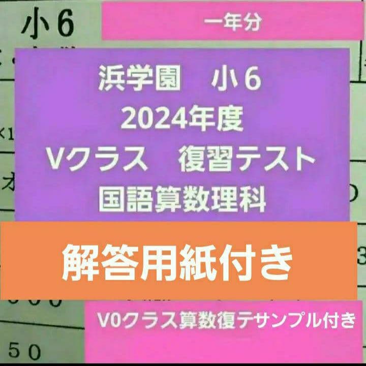 浜学園　解答用紙付　小６ 2024年度　Vクラス　復習テスト　３科　国語算数理科