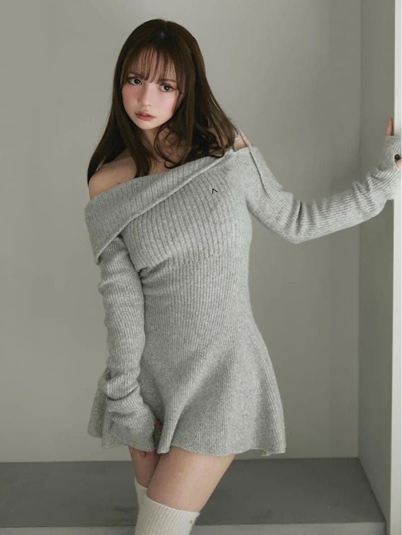 ワンピース Andmary Wendy flare mini dress gray