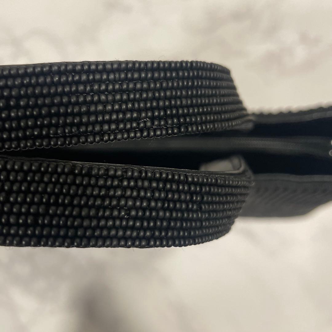 柏ビーズ　黒の波模様　フォーマルバッグ