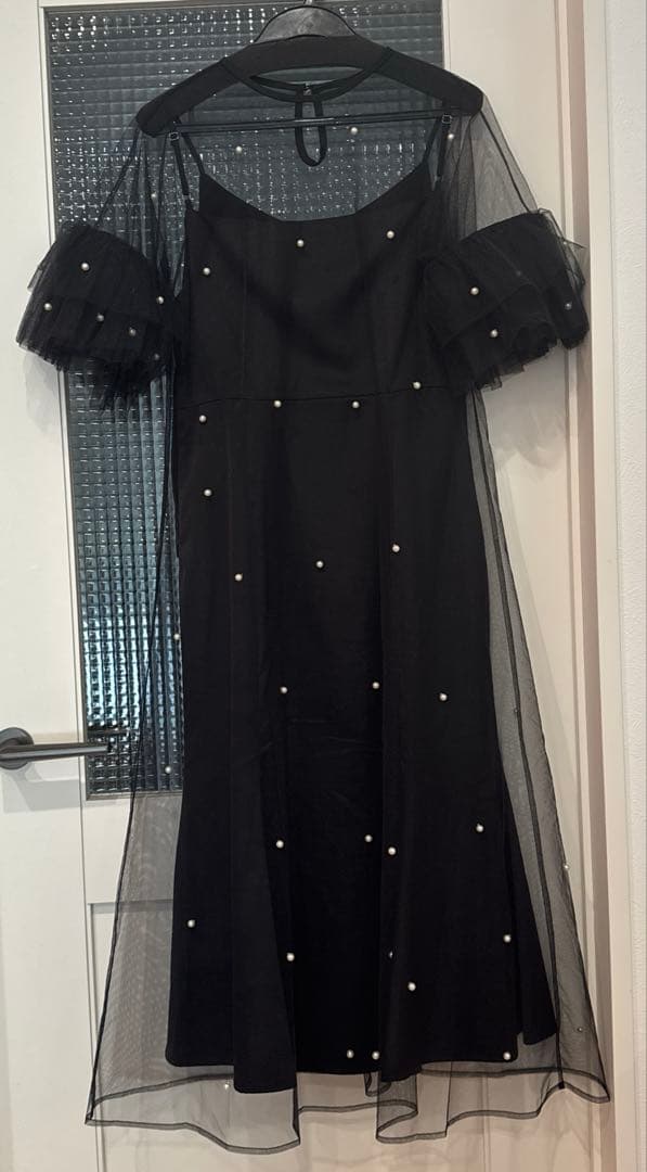 leja ティアードフリルスリーブパールワンピースドレス　Mサイズ