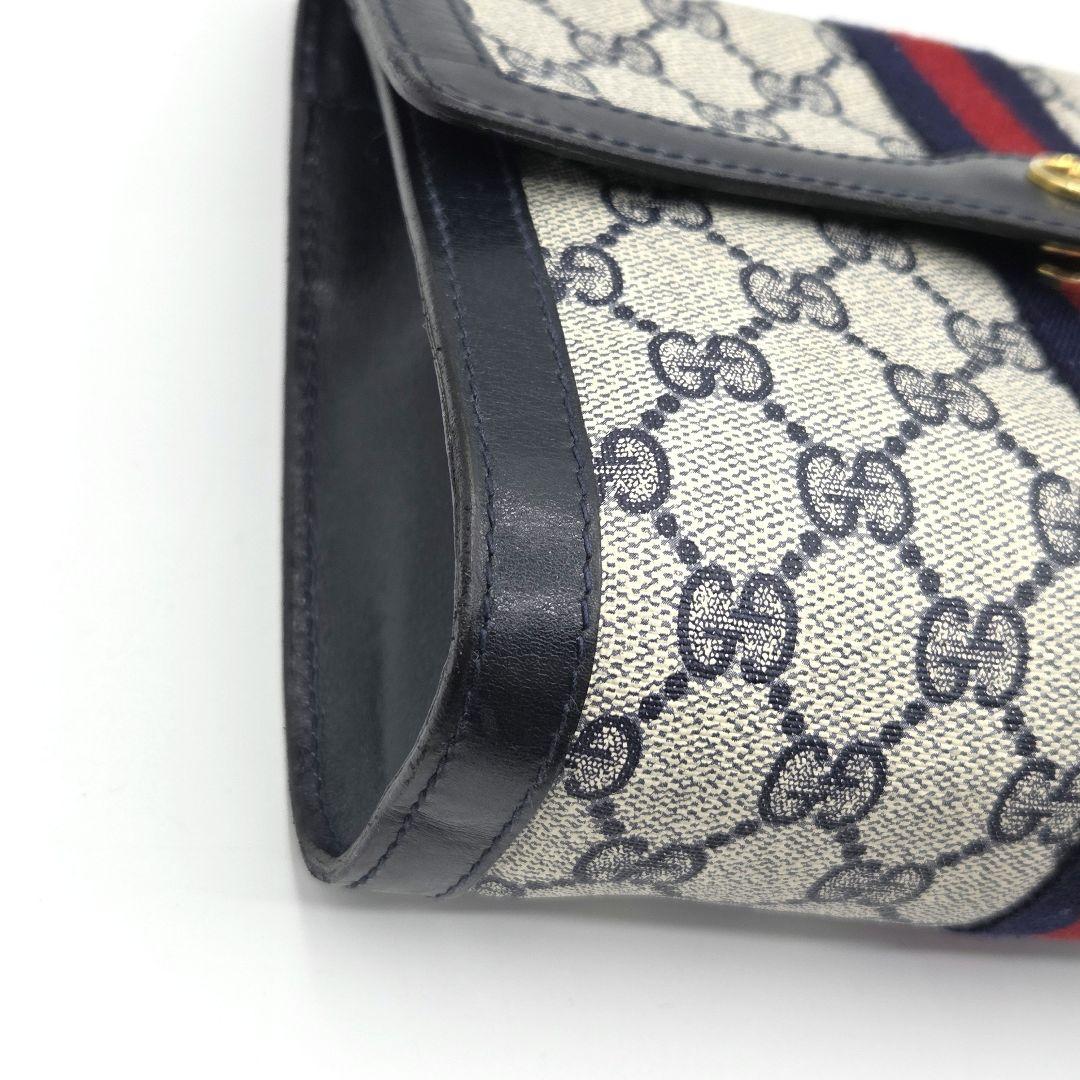 GUCCI クラッチバッグ シェリーライン GG レザー PVC ネイビー 紺