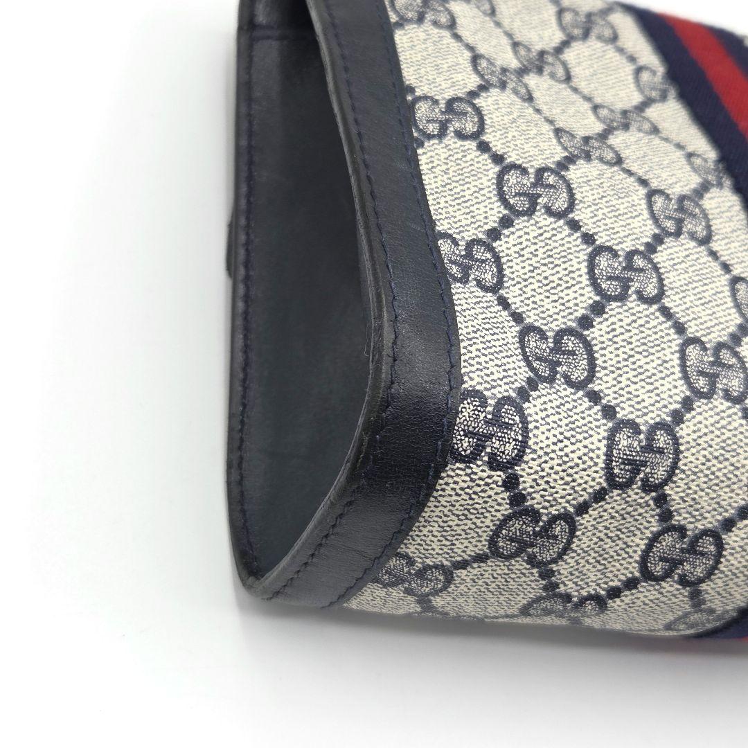 GUCCI クラッチバッグ シェリーライン GG レザー PVC ネイビー 紺