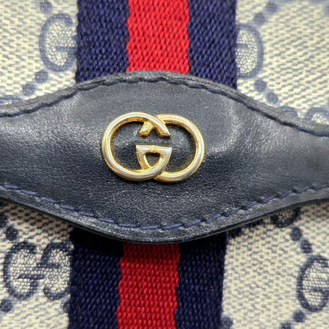 GUCCI クラッチバッグ シェリーライン GG レザー PVC ネイビー 紺
