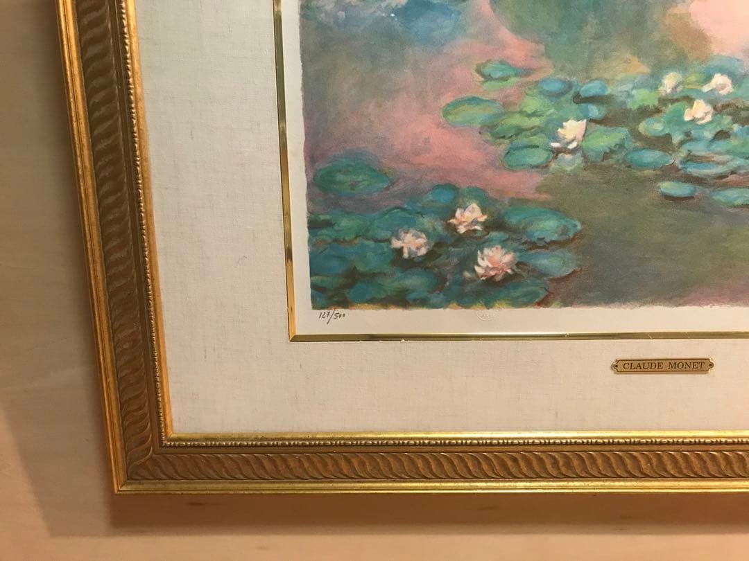 クロード・モネ　「睡蓮」　リトグラフ　刷り師サイン・エンボス印・エディション有り