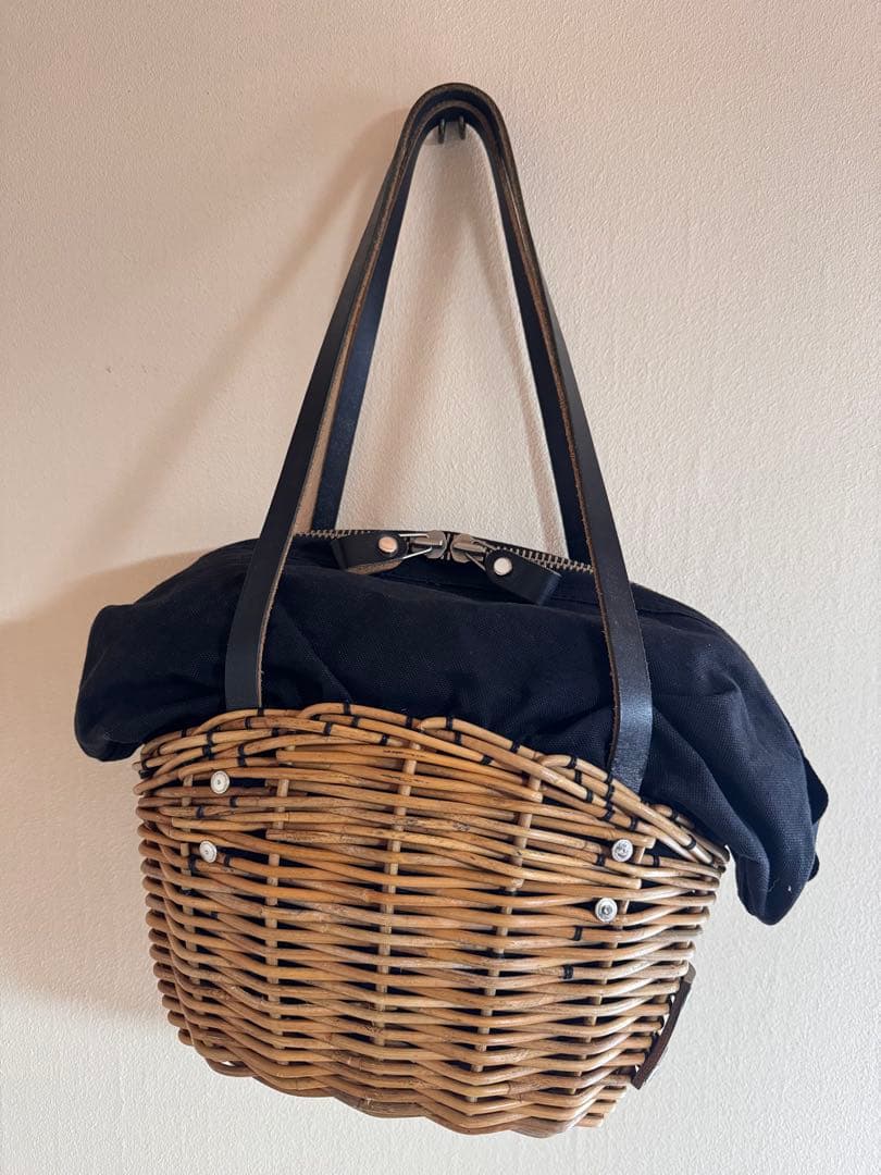ebagos エバゴス かごバッグ 籐 コットン布 ファスナー