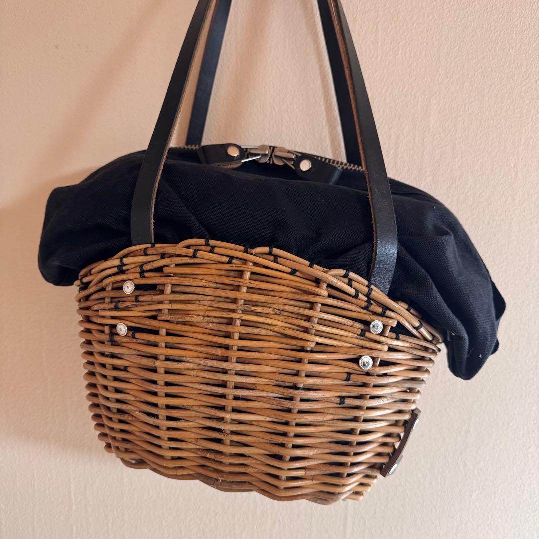 ebagos エバゴス かごバッグ 籐 コットン布 ファスナー