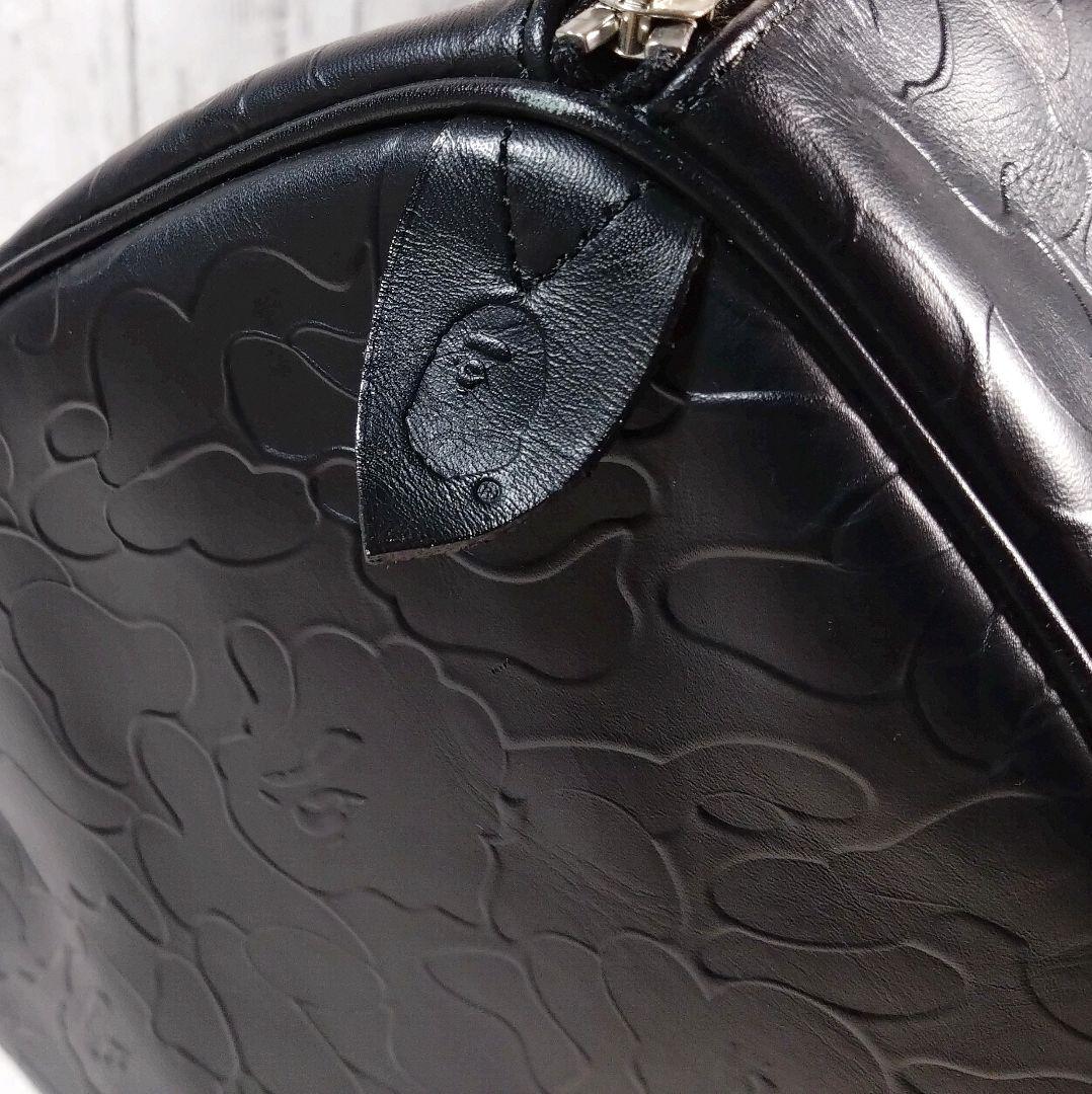 型押しレザー 高級ボストンバッグ BAPE☆中古品