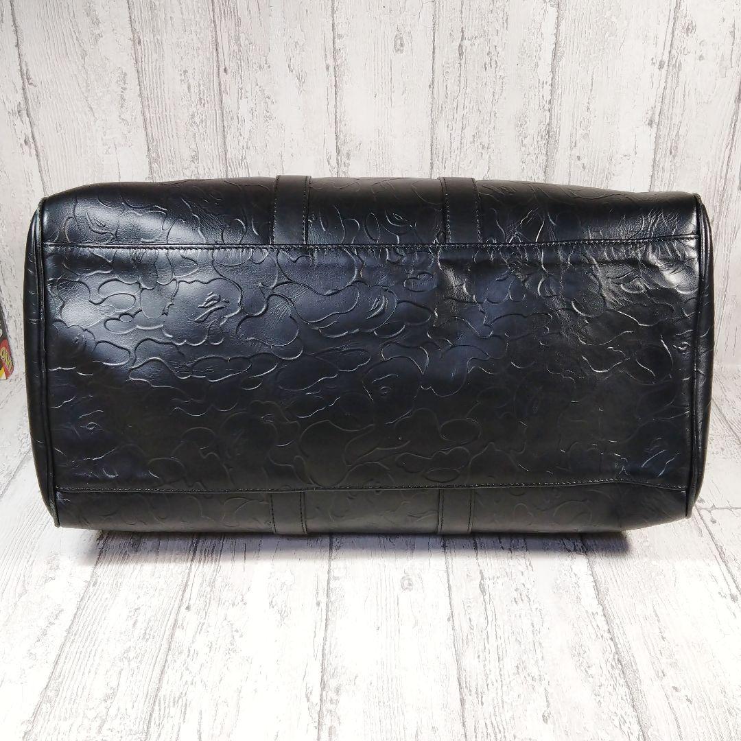 型押しレザー 高級ボストンバッグ BAPE☆中古品