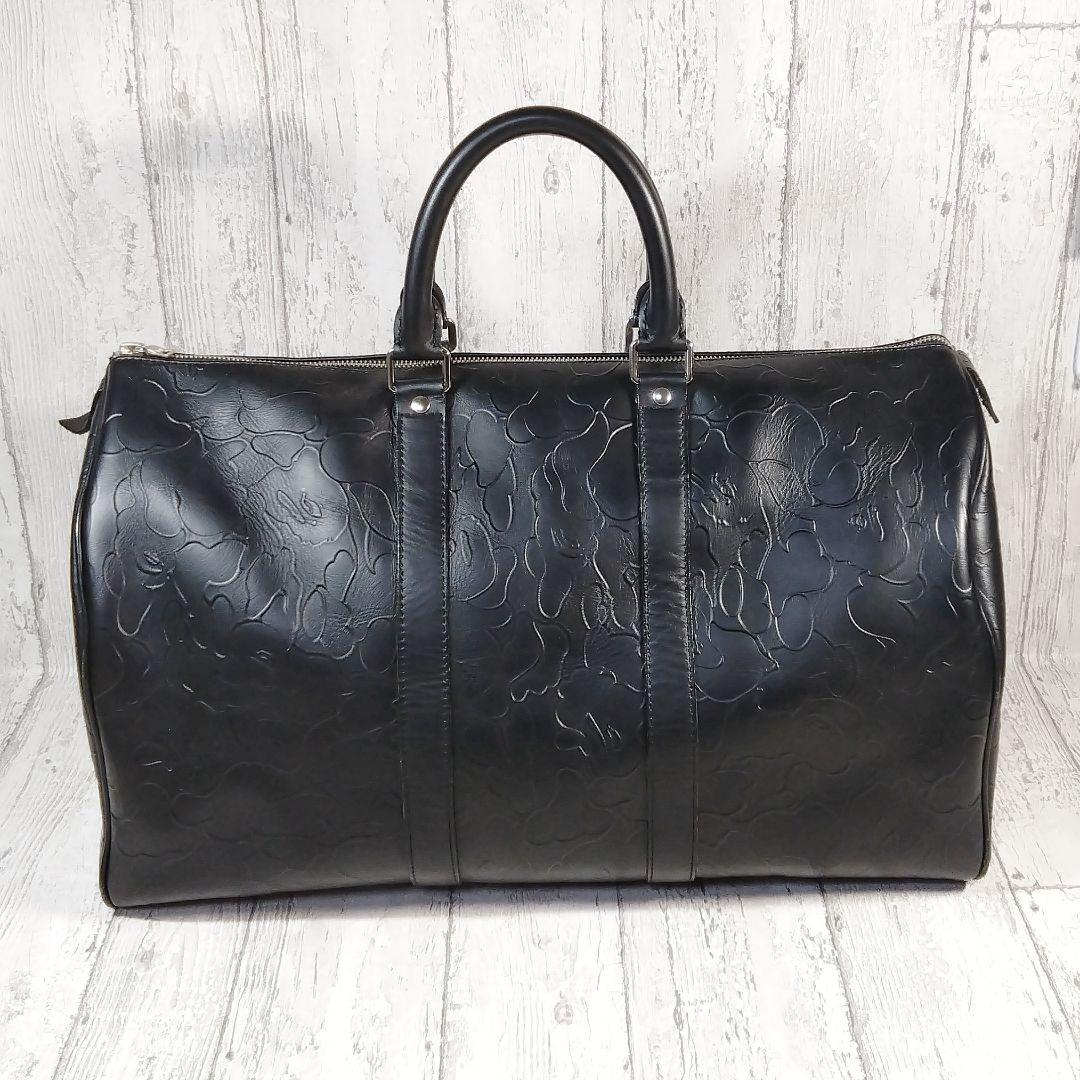 型押しレザー 高級ボストンバッグ BAPE☆中古品