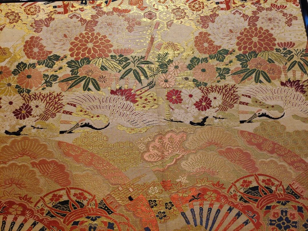 屏風　仕切り　二枚折　 パーテーション　 衝立　鶴図　金糸　西陣織　風炉先屏風