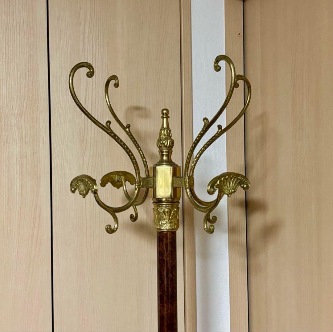 ①イタリア製 ハンガーポール ハンガーラック コート 輸入家具 真鍮 ゴールド