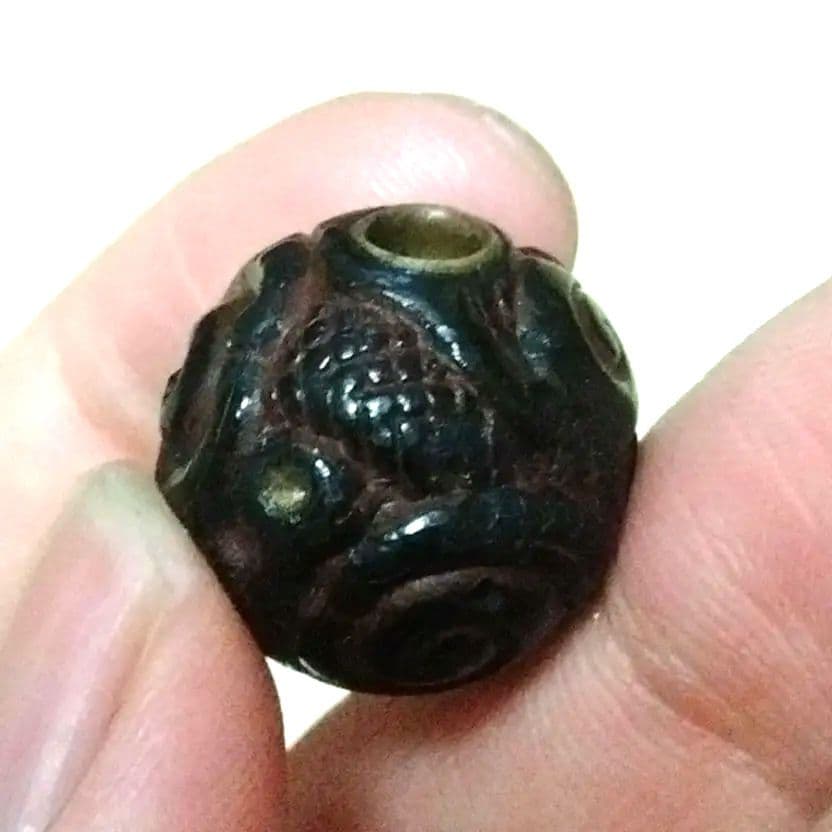 Ｔ*様 明治期　龍　彫漆 堆黒 緒締め玉 根付 提物　時代物