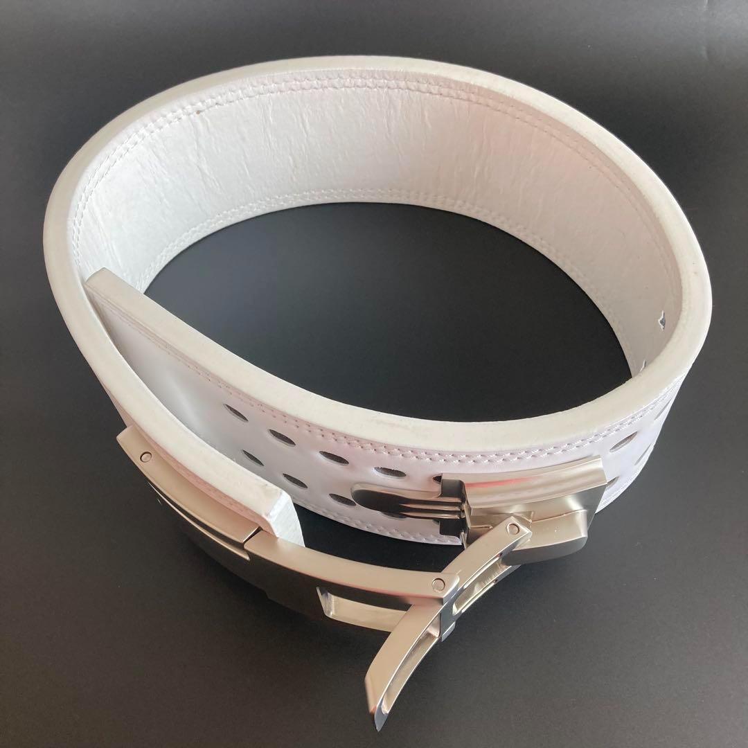 新品 パワーベルト レバーアクション XL 本革 白×シルバー 可変式 13㎜