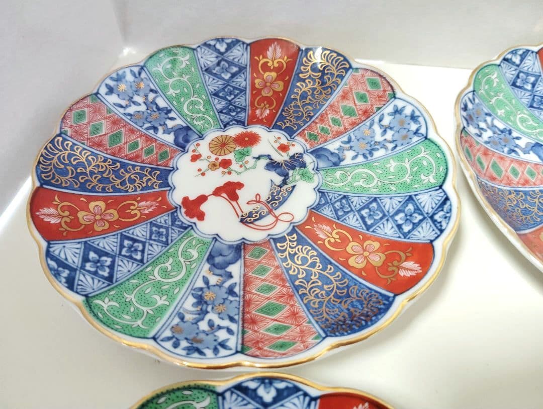 お正月　翔山窯　金彩古伊万里　菊割　輪花　銘々皿揃 5枚